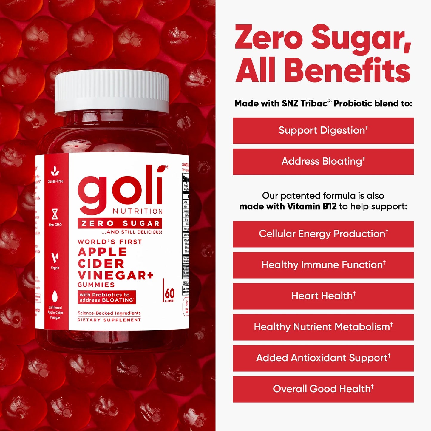 Goli Apple Cider Vinegar Gummies (Zero Sugar) 60