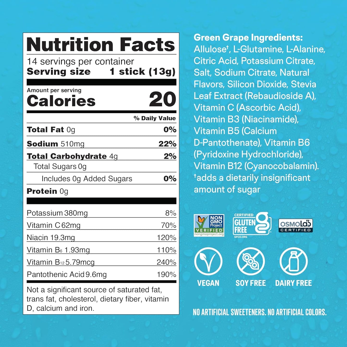 Liquid I.V. Hydration Electrolyte Green Grape (Sugar Free) 10 Count
