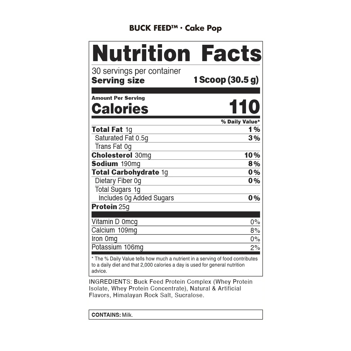 Bucked Up Buck Feed Cakepop Whey Protein Powder, 25g of Protein, 30 servings