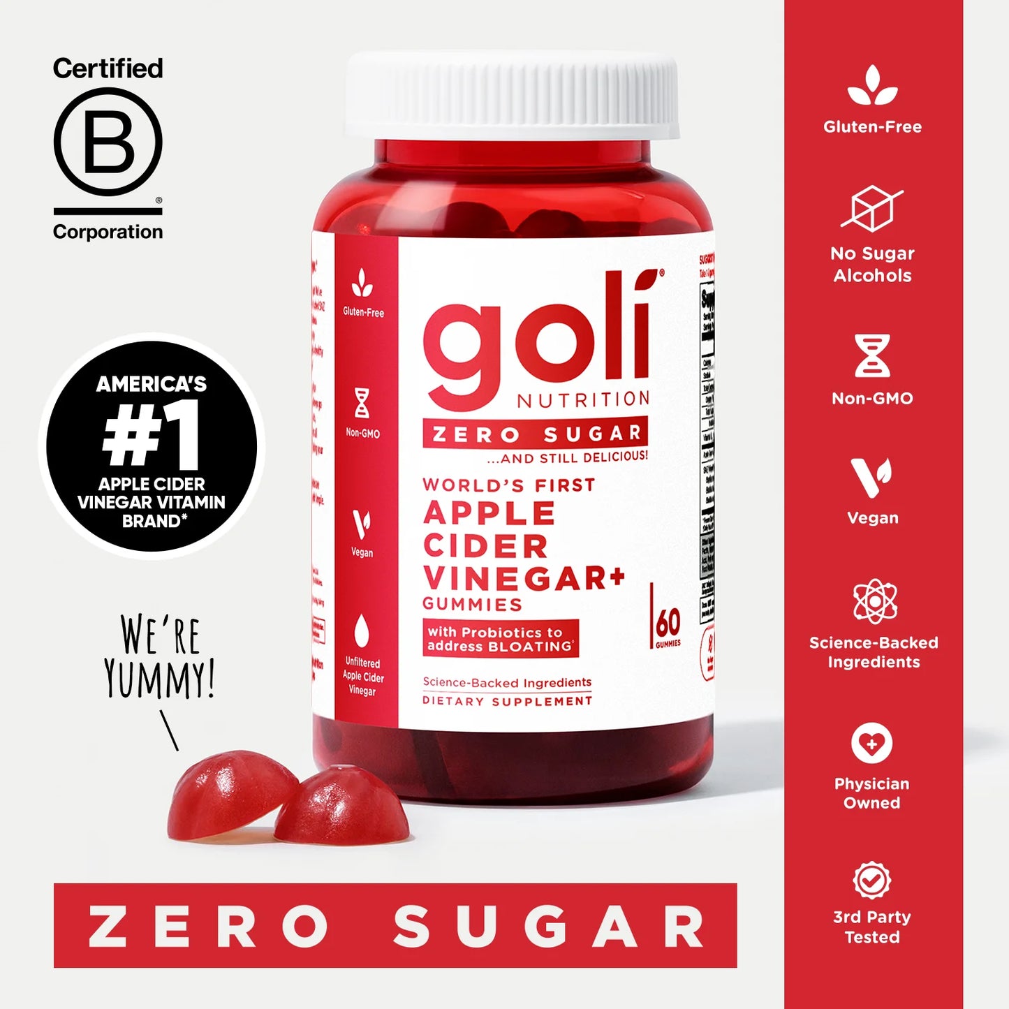 Goli Apple Cider Vinegar Gummies (Zero Sugar) 60