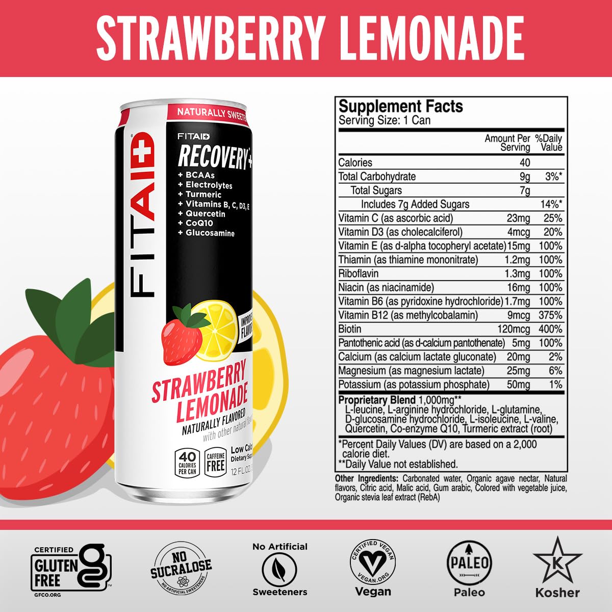 FITAID Strawberry Lemonade Fitness Recovery 12-oz. cans (Pack of 12)